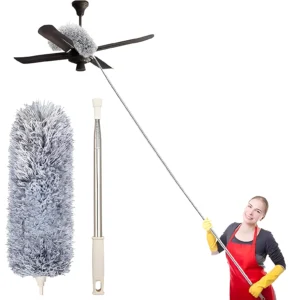 extendable microfiber duster (100 inch) – bendable head cleaning tool for ceiling fans & home