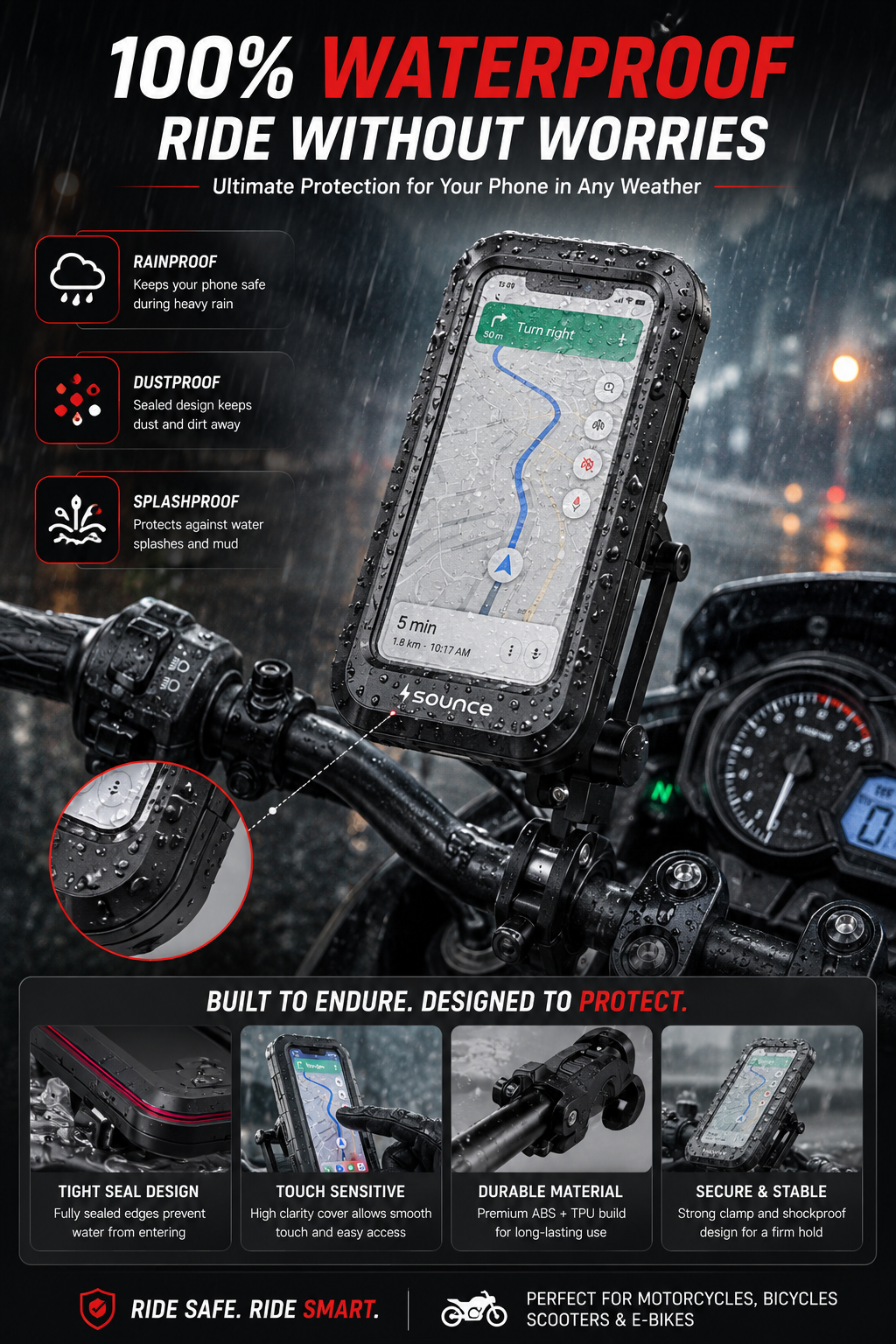 bike phone mount waterproof mobile holder for motorcycle & bicycle | 360° rotation | shockproof & secure handlebar phone holder for gps navigation bike phone mount waterproof mobile holder for motorcycle & bicycle | 360° rotation | shockproof & secure handlebar phone holder for gps navigation