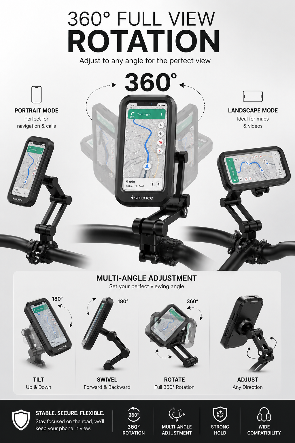 bike phone mount waterproof mobile holder for motorcycle & bicycle | 360° rotation | shockproof & secure handlebar phone holder for gps navigation bike phone mount waterproof mobile holder for motorcycle & bicycle | 360° rotation | shockproof & secure handlebar phone holder for gps navigation