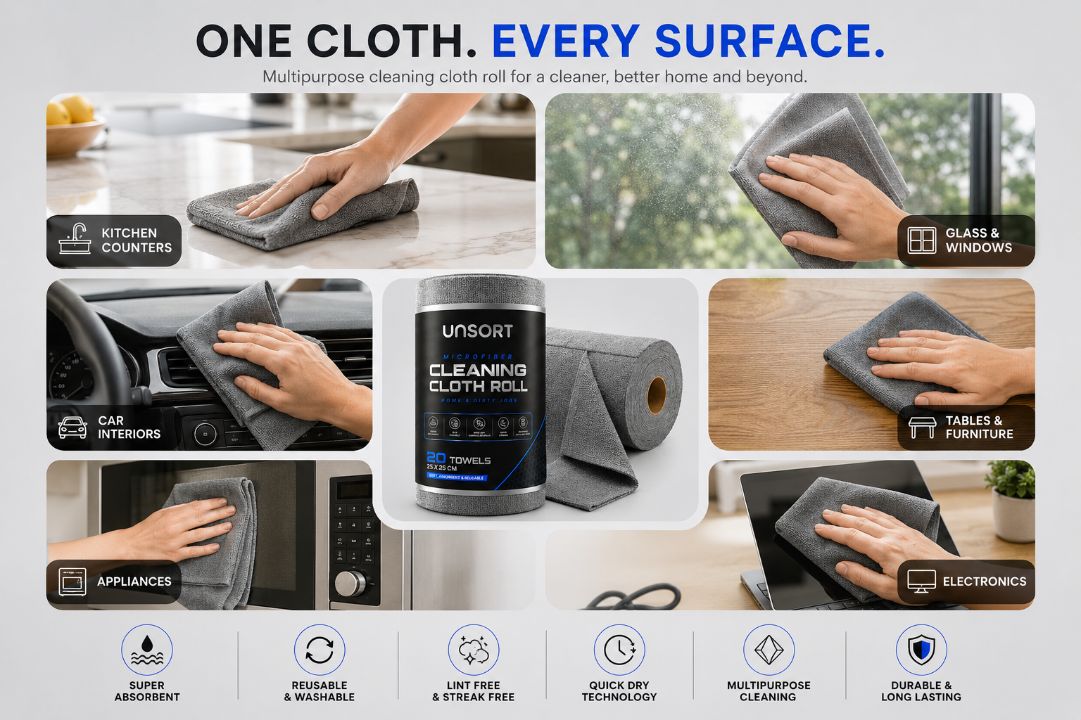 microfiber cleaning cloth roll | 20 reusable washable sheets | multipurpose kitchen cleaning wipes for home, car, glass & office | super absorbent lint free cleaning cloth roll microfiber cleaning cloth roll | 20 reusable washable sheets | multipurpose kitchen cleaning wipes for home, car, glass & office | super absorbent lint free cleaning cloth roll