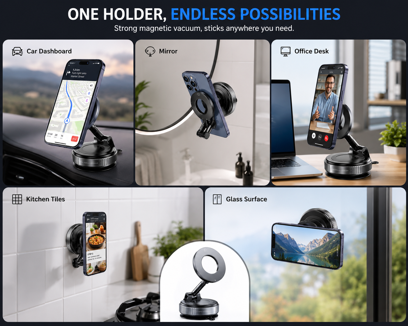 magnetic vacuum suction phone holder – 360° rotating foldable magsafe mobile stand for car dashboard, desk & mirror magnetic vacuum suction phone holder – 360° rotating foldable magsafe mobile stand for car dashboard, desk & mirror