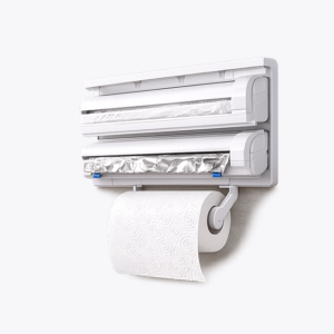 Home triple paper dispenser wall mount | 3 in 1 kitchen tissue, cling film & aluminium foil holder with cutter | multipurpose kitchen storage organizer