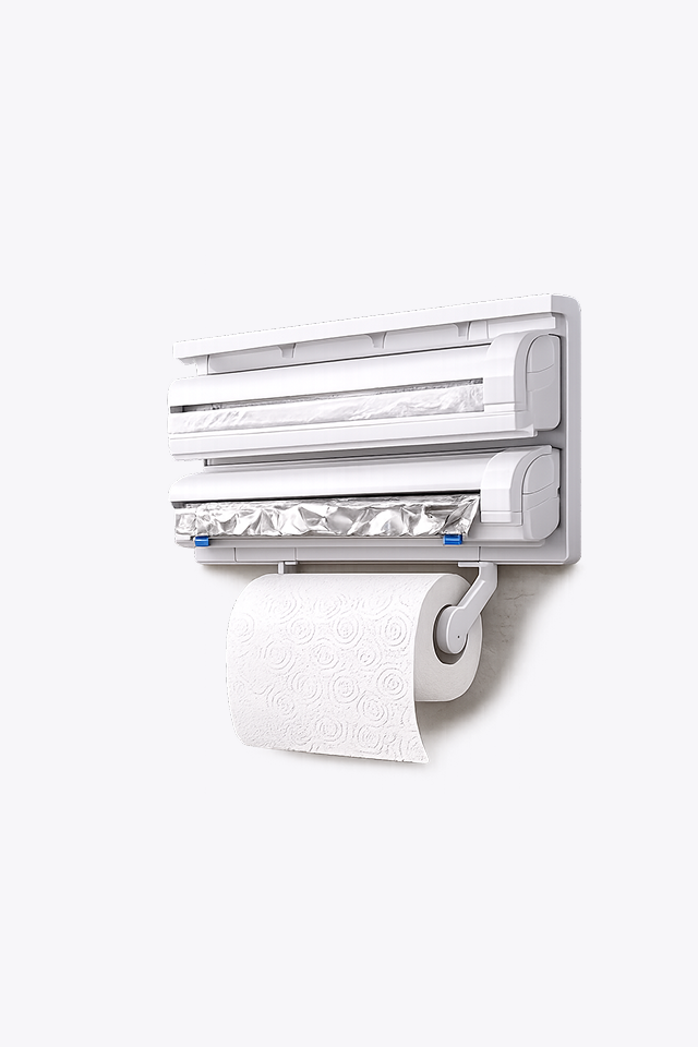 triple paper dispenser wall mount | 3 in 1 kitchen tissue, cling film & aluminium foil holder with cutter | multipurpose kitchen storage organizer triple paper dispenser wall mount | 3 in 1 kitchen tissue, cling film & aluminium foil holder with cutter | multipurpose kitchen storage organizer